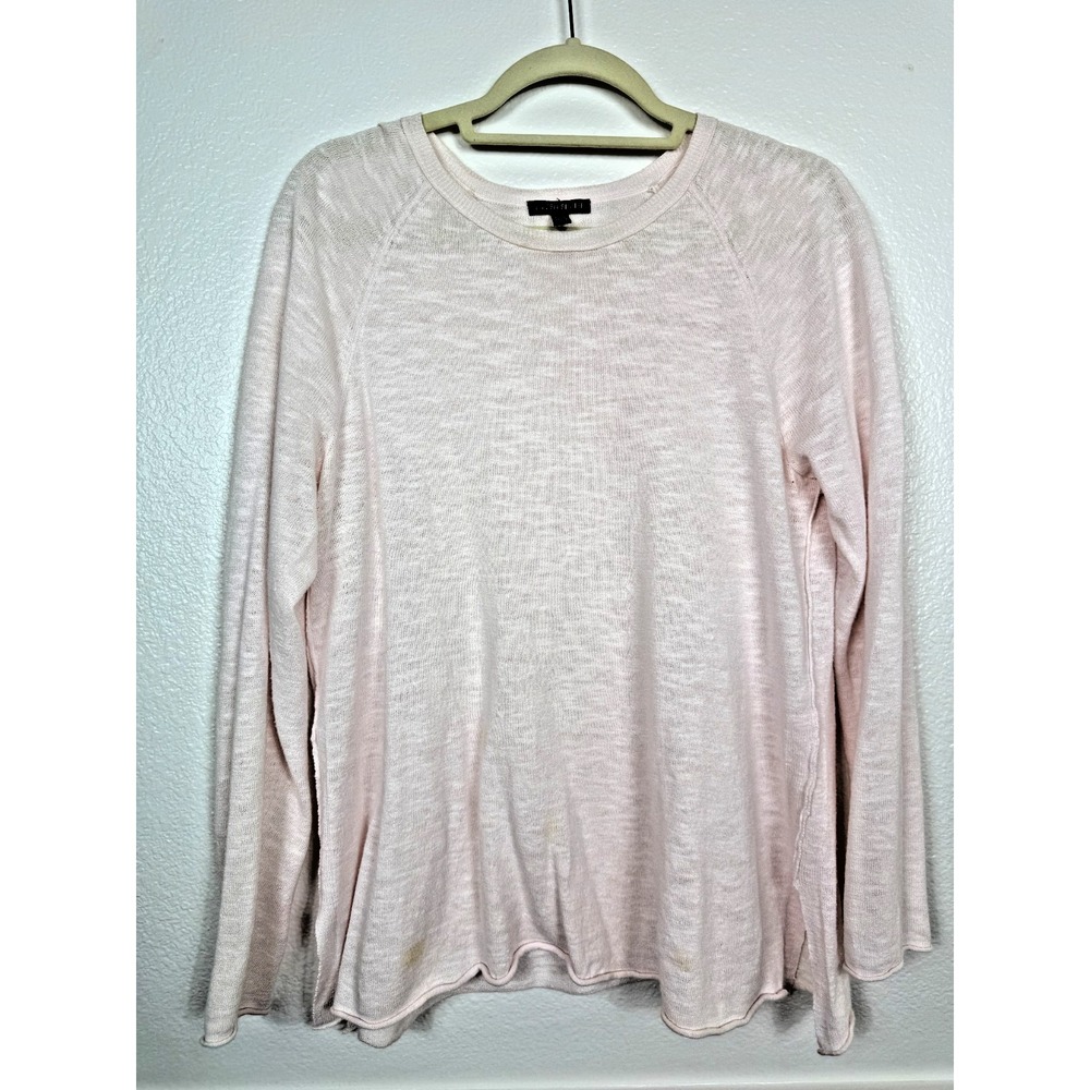 Eileen Fisher Womens Medium Knit Top Sweater Pink Boxy Long Sleeve Coastal Linen